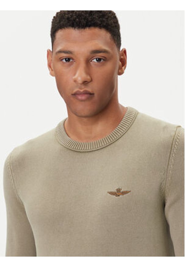 Aeronautica Militare Sweter 252MA1610UL00556 Khaki Regular Fit. Kolor: brązowy. Materiał: bawełna
