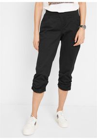 bonprix - Spodnie rybaczki z wygodnym paskiem i marszczeniem. Kolor: czarny #1