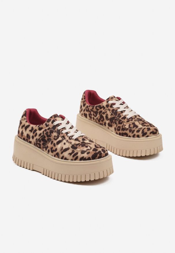 Born2be - Panterkowe Sneakersy w Stylu Tenisówek na Platformie z Tłoczeniami Firreis. Okazja: na co dzień. Materiał: jeans. Obcas: na platformie