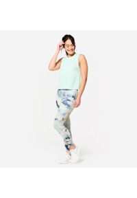 DOMYOS - Koszulka bez rękawów damska Domyos Gym & Pilates Crop Top. Kolor: zielony, niebieski, wielokolorowy. Materiał: lyocell, włókno, materiał, bawełna. Długość rękawa: bez rękawów. Długość: krótkie. Sport: joga i pilates