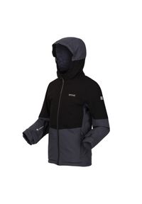 Highton IV Regatta dziecięca turystyczna kurtka przeciwdeszczowa. Kolor: czarny. Materiał: poliester. Styl: sportowy. Sport: turystyka piesza #1