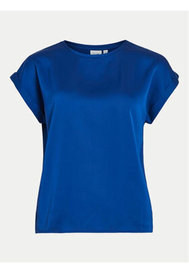 Vila T-Shirt Ellette 14059563 Niebieski Regular Fit. Kolor: niebieski. Materiał: satyna, syntetyk