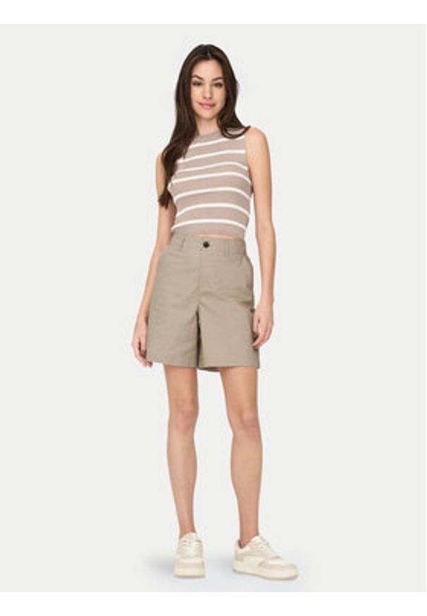 only - ONLY Bermudy Zora 15344538 Beżowy jasny Loose Fit. Kolor: beżowy. Materiał: bawełna