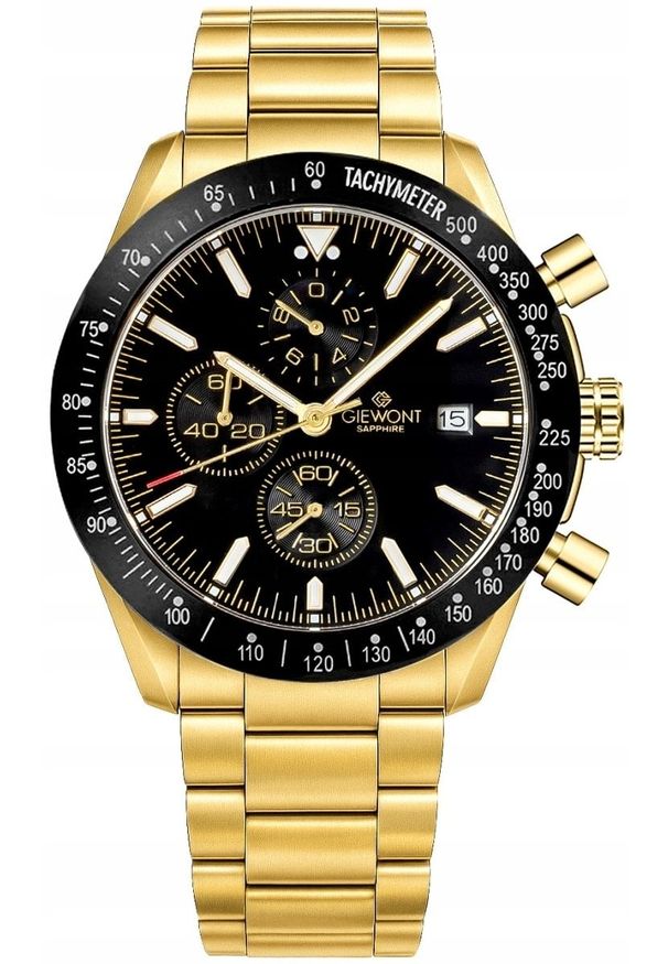 Zegarek Giewont Zegarek Męski Chronograph Sapphire Złoto Czarny GW8720-B4. Kolor: złoty, wielokolorowy, czarny