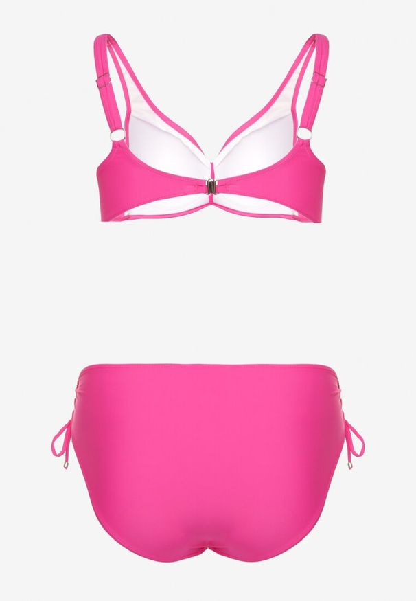 Born2be - Fuksjowe Bikini Biustonosz z Marszczeniem i Majtki Figi ze Ściągaczami Sarimine. Kolekcja: plus size. Kolor: różowy. Materiał: jeans