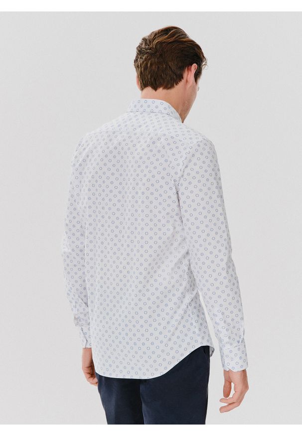 Pako Lorente - PAKO LORENTE – Biała koszula męska mikrowzór. Kolor: biały. Materiał: bawełna, elastan. Długość rękawa: długi rękaw. Długość: długie