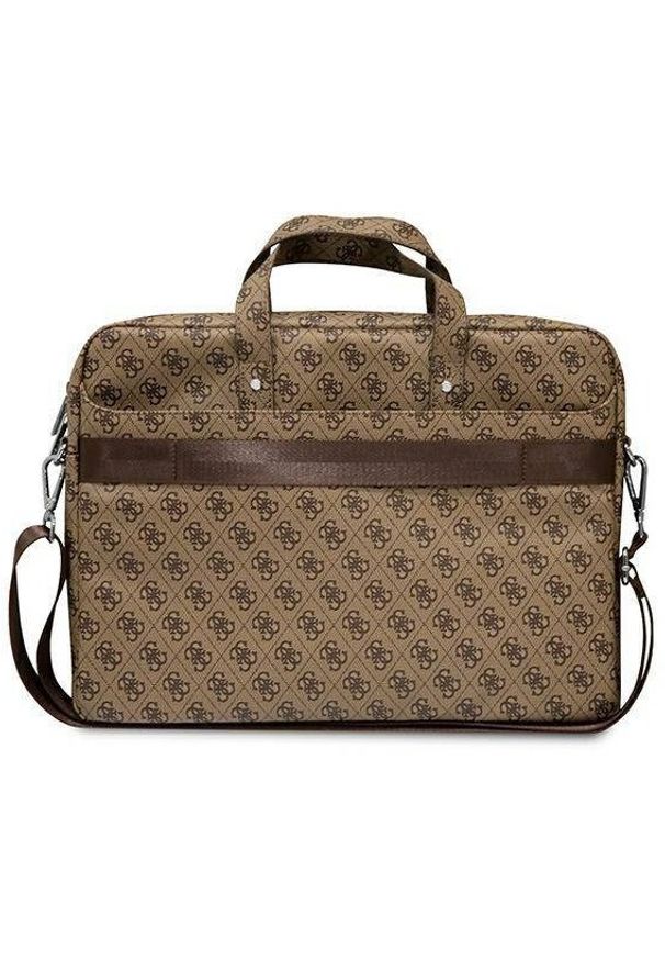 Torba Guess Saffiano 4G Triangle Logo Computer Bag 16” brązowy. Kolor: brązowy. Materiał: skóra ekologiczna, materiał. Wzór: aplikacja. Styl: elegancki
