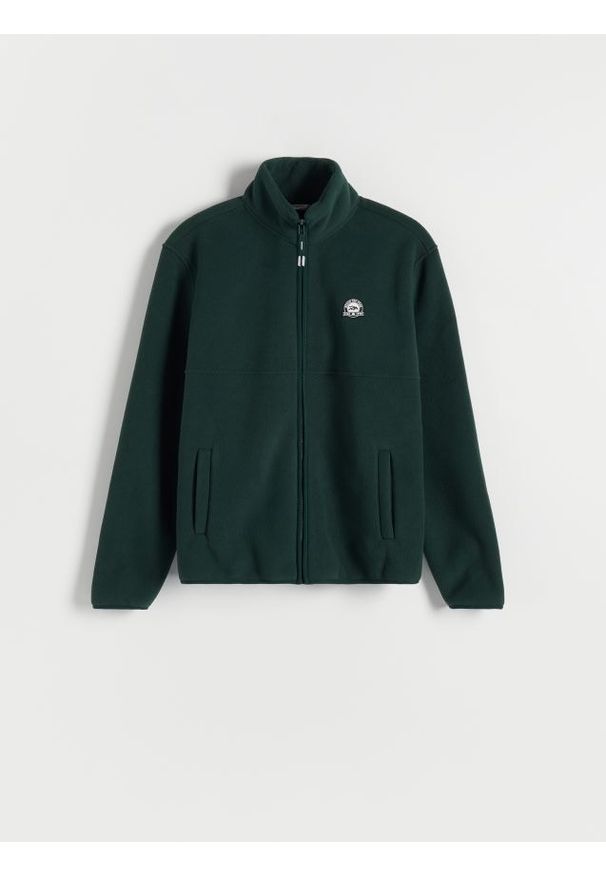 Reserved - Bluza polarowa z naszywką - ciemnozielony. Kolor: zielony. Materiał: polar. Wzór: aplikacja