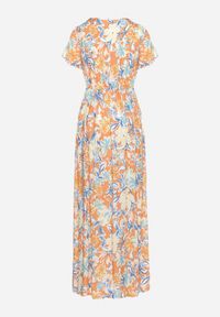 Born2be - Beżowo-Niebieska Sukienka z Wiskozy z Gumką w Pasie z Kopertowym Dekoltem i Falbanką Wondria. Kolor: beżowy. Materiał: wiskoza. Typ sukienki: kopertowe #4