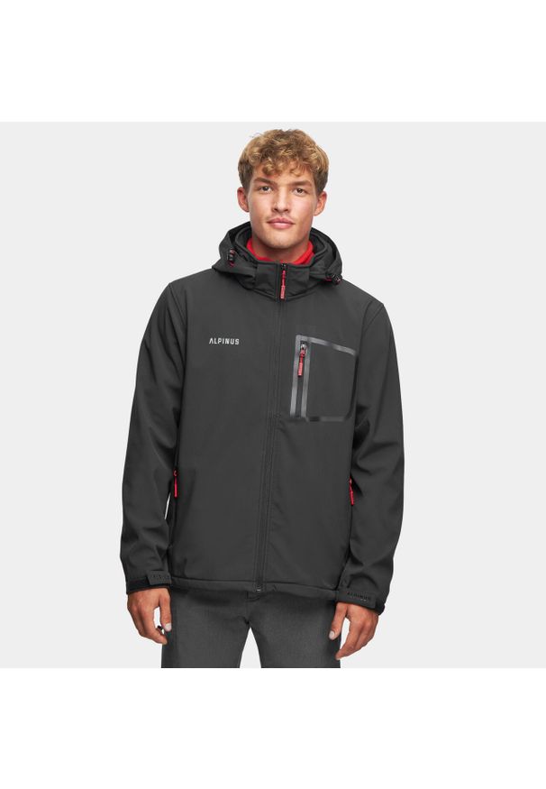 Kurtka softshellowa turystyczna męska Alpinus Stenshuvud. Kolor: czarny. Materiał: softshell. Sport: turystyka piesza