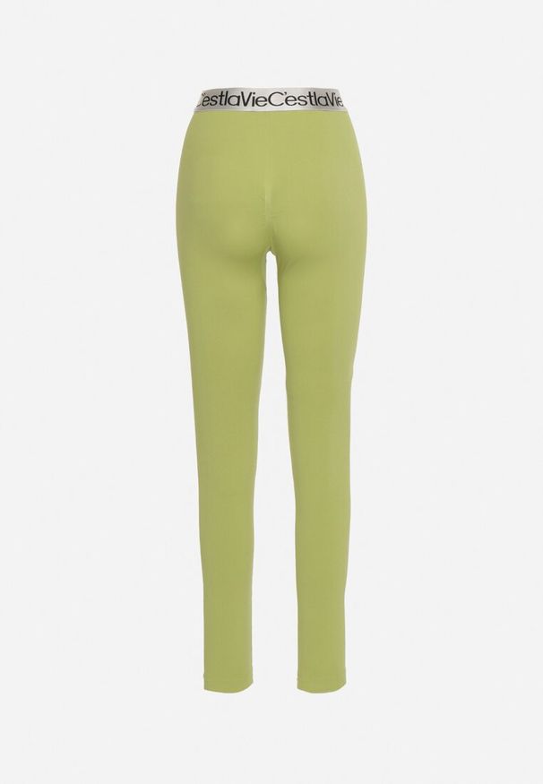 Born2be - Zielone Elastyczne Legginsy z Szeroką Gumą w Pasie Rindama. Kolor: zielony. Materiał: guma. Styl: sportowy
