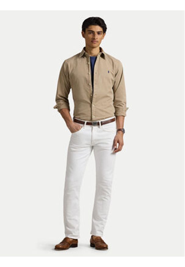 Polo Ralph Lauren Koszula 710937993011 Beżowy Custom Fit. Typ kołnierza: polo. Kolor: beżowy. Materiał: bawełna