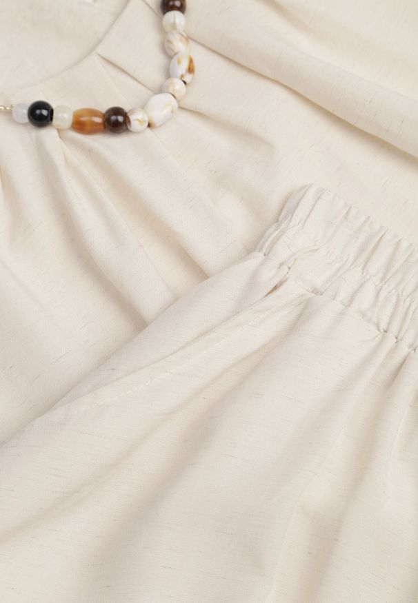 Born2be - Beżowy Komplet Boho z Lnem i Wiskozą Spódnica i Nietoperzowa Bluzka Fysernara. Kolor: beżowy. Materiał: wiskoza, len