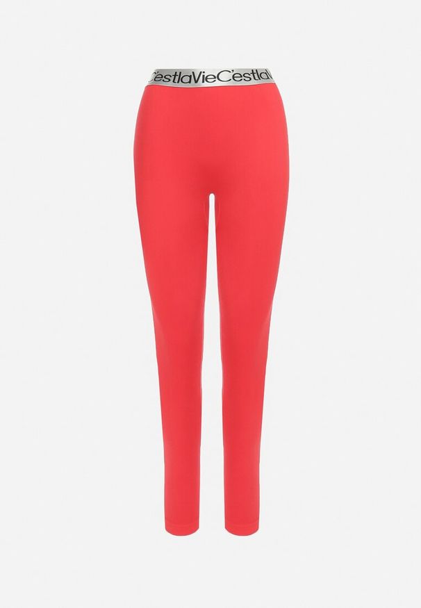 Born2be - Czerwone Elastyczne Legginsy z Szeroką Gumą w Pasie Rindama. Kolor: czerwony. Materiał: guma. Styl: sportowy
