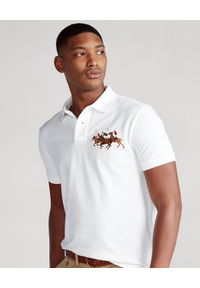 Ralph Lauren - RALPH LAUREN - Biała koszulka polo Custom Slim Fit. Typ kołnierza: polo. Kolor: biały. Materiał: prążkowany, materiał, bawełna. Długość: długie. Wzór: haft, aplikacja