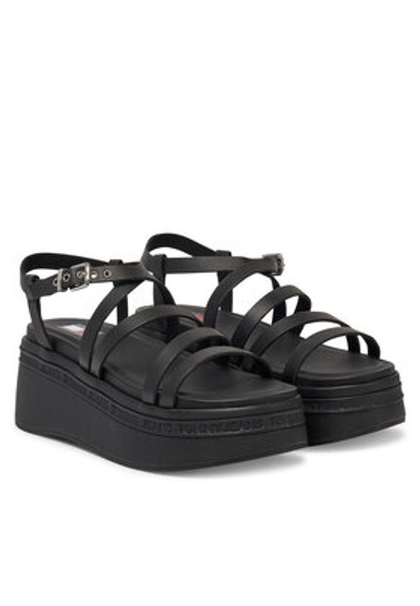 Tommy Jeans Sandały Tjw Wedgy Strappy Sandal EN0EN02756 Czarny. Kolor: czarny. Materiał: skóra