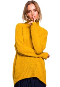 MOE - Miodowy Luźny Sweter z Półgolfem. Kolor: pomarańczowy. Materiał: poliester, poliamid