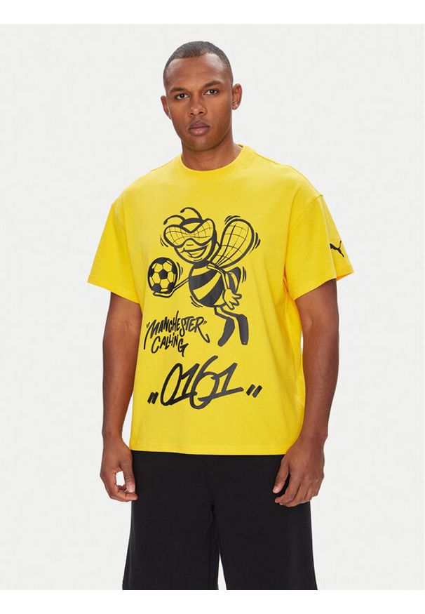 Puma T-Shirt CWC Hoops x Man City 631696 Żółty Regular Fit. Kolor: żółty. Materiał: bawełna