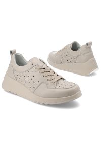 Beżowe Półbuty S.Barski Modne Obuwie Damskie. Kolor: beżowy. Materiał: jeans, skóra. Obcas: na platformie #4