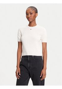 Tommy Jeans Sweter Essential DW0DW19336 Beżowy Regular Fit. Kolor: beżowy. Materiał: bawełna