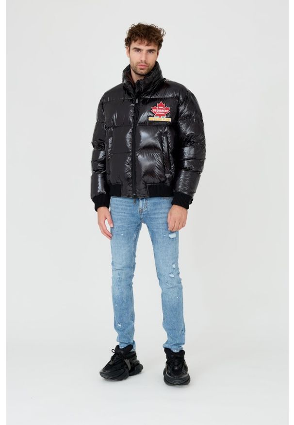 DSQUARED2 Czarna męska kurtka Glossy Puff Kaban, Rozmiar 54. Kolor: czarny