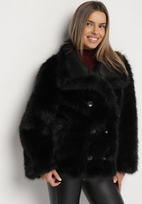 Born2be - Czarna Kurtka Dwustronna w Stylu Biker z Futerkiem Aflita. Okazja: na co dzień, na spacer. Kolor: czarny. Materiał: futro. Długość: krótkie. Styl: casual, elegancki