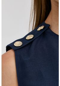 Trussardi Jeans - Trussardi sukienka lniana kolor granatowy mini prosta. Okazja: na co dzień. Kolor: niebieski. Materiał: len. Typ sukienki: proste. Styl: casual. Długość: mini #3
