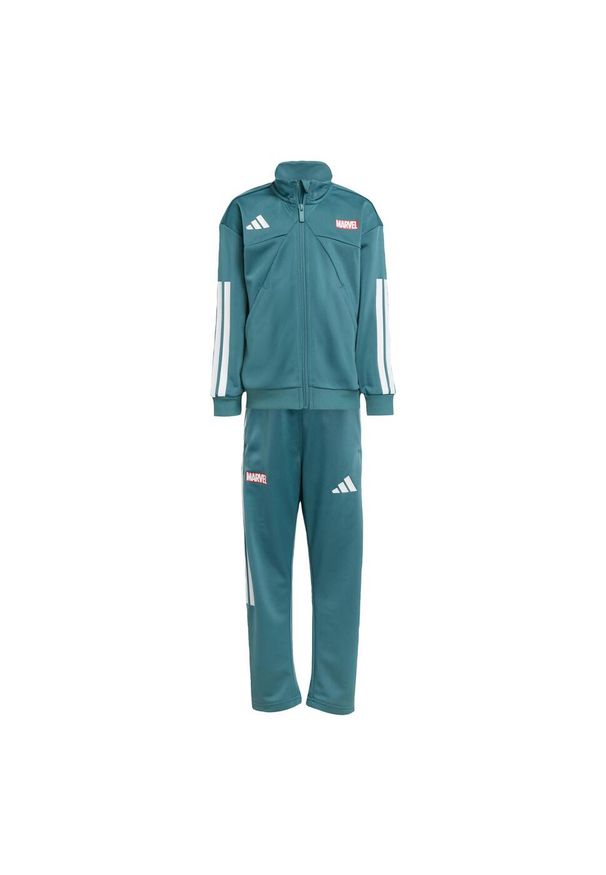 Adidas - Dres Marvel Spider-Man Tracksuit Kids. Kolor: biały, wielokolorowy, niebieski. Materiał: dresówka. Wzór: motyw z bajki