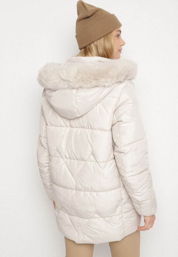 Born2be - Jasnoszara Pikowana Kurtka z Kapturem z Futerkiem Tevea. Okazja: na spacer, do pracy, na spotkanie biznesowe. Typ kołnierza: kaptur. Kolekcja: plus size. Kolor: szary. Materiał: futro. Styl: elegancki, klasyczny, biznesowy