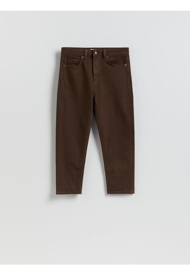 Reserved - Jeansy mom fit z krótszą nogawką - dark grey jeans. Długość: krótkie