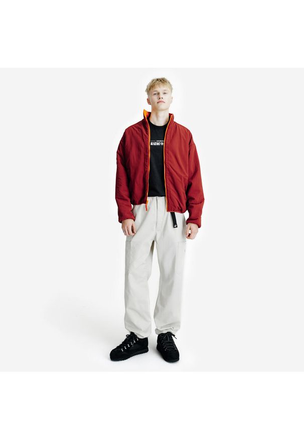 Decathlon - Dwustronna bluza polarowa męska. Kolor: pomarańczowy. Materiał: poliester, poliamid, materiał. Wzór: gładki