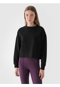 4f - 4F Bluza dresowa nierozpinana bez kaptura damska - czarna XXL. Okazja: na co dzień. Typ kołnierza: bez kaptura. Kolor: czarny. Materiał: dresówka. Wzór: gładki, ze splotem. Styl: klasyczny, sportowy, casual