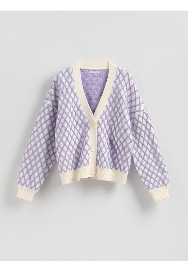 Reserved - Kardigan ze strukturalnym wzorem - wielobarwny. Materiał: dzianina