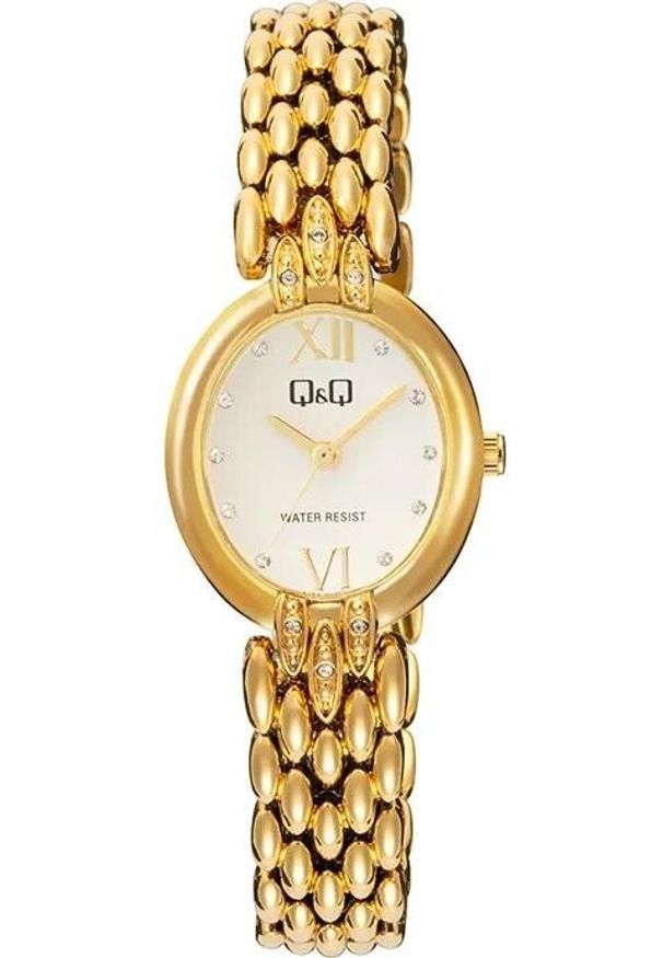Zegarek damski QQ F16A-004P CYRKONIE złoty. Kolor: złoty