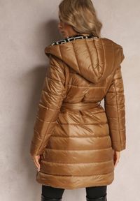 Renee - Brązowa Kurtka Kalonia. Kolor: brązowy. Materiał: materiał, tkanina, futro. Wzór: aplikacja #4