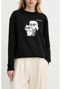 Karl Lagerfeld - KARL LAGERFELD Czarna damska bluza Ikon Duo, Rozmiar XS. Kolor: czarny. Materiał: bawełna. Wzór: nadruk #1