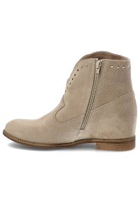 Beżowe Botki Kowbojskie Armodo Modne Buty Damskie. Okazja: na co dzień. Kolor: beżowy. Materiał: skóra. Styl: casual, elegancki #2