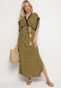 Born2be - Żółta Bawełniana Sukienka Rozkloszowana z Koronkowymi Wstawkami Laniwena. Kolor: żółty. Materiał: koronka, bawełna. Sezon: lato #1