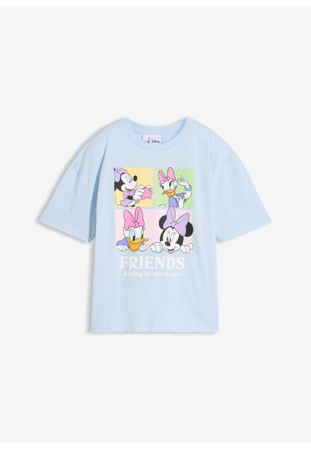 bonprix - T-shirt oversize z Myszką Miki. Okazja: na co dzień. Kolor: niebieski. Styl: casual