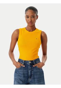 TOMMY HILFIGER - Tommy Hilfiger Top WW0WW47806 Pomarańczowy Slim Fit. Kolor: pomarańczowy. Materiał: bawełna #1