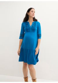bonprix - Sukienka ciążowa i do karmienia piersią. Kolekcja: moda ciążowa. Kolor: niebieski. Wzór: ażurowy, haft