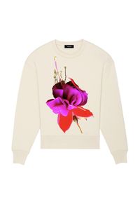 PAPROCKI&BRZOZOWSKI - Oversize'owa bluza EXOTIC FLOWER. Kolor: beżowy. Materiał: bawełna. Wzór: aplikacja, kwiaty, nadruk #6