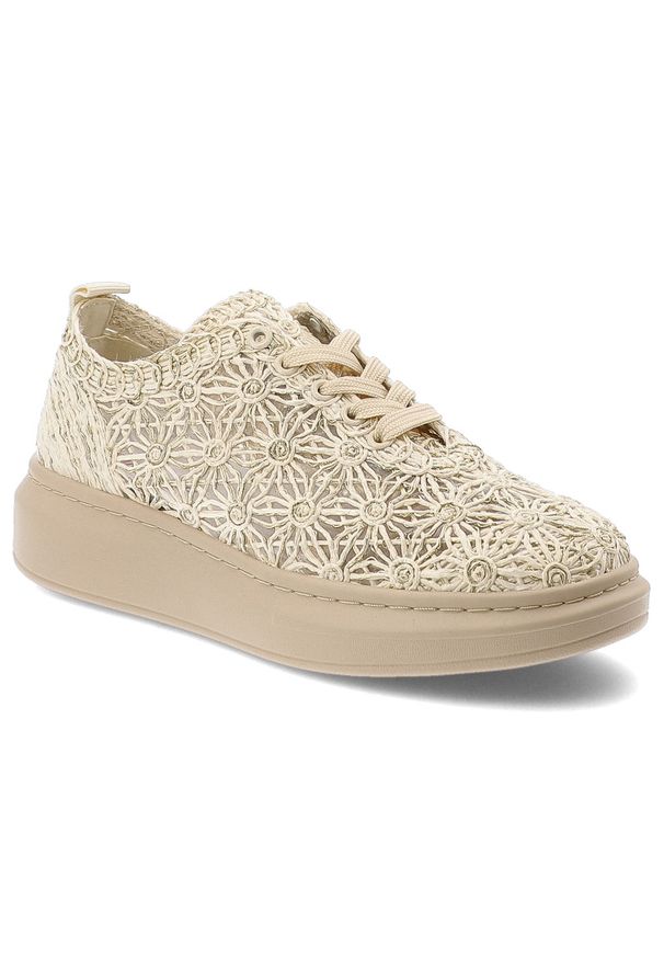 Półbuty damskie Artiker, cholewka ze skóry naturalnej ażurowa struktura kwiatowy wzór sznurowany fason, beżowe, 58C0529. Zapięcie: sznurówki. Kolor: beżowy. Materiał: skóra. Szerokość cholewki: normalna. Wzór: kwiaty, ażurowy