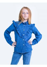 Big-Star - Koszula dziewczęca jeansowa z falbanką Nela 300. Okazja: na uczelnię. Kolor: niebieski. Materiał: jeans. Długość rękawa: długi rękaw. Długość: długie #1