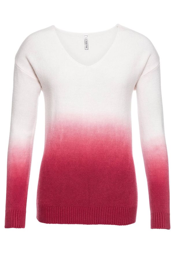 Sweter w cieniowanym kolorze bonprix biel wełny - jeżynowy czerwony. Typ kołnierza: dekolt w serek. Kolor: biały. Materiał: materiał, akryl