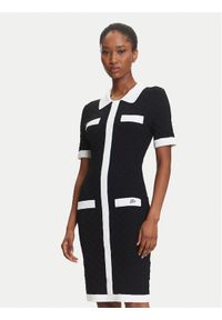 Karl Lagerfeld - KARL LAGERFELD Sukienka dzianinowa A3W13036 Czarny Slim Fit. Typ kołnierza: dekolt w karo. Kolor: czarny. Materiał: syntetyk