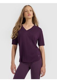 4f - 4F T-shirt oversize z modalem damski - fioletowy XS. Okazja: na co dzień. Kolor: fioletowy. Styl: casual #1