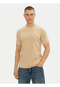 Karl Lagerfeld - KARL LAGERFELD T-Shirt 755750 552221 Beżowy Regular Fit. Typ kołnierza: dekolt w karo. Kolor: beżowy. Materiał: bawełna