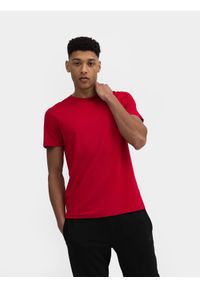 4f - T-shirt regular gładki męski. Kolor: czerwony. Materiał: bawełna, dzianina. Wzór: gładki #1