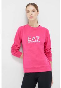 EA7 Emporio Armani bluza damska kolor fioletowy z nadrukiem. Okazja: na co dzień. Kolor: fioletowy. Wzór: nadruk. Styl: casual #1